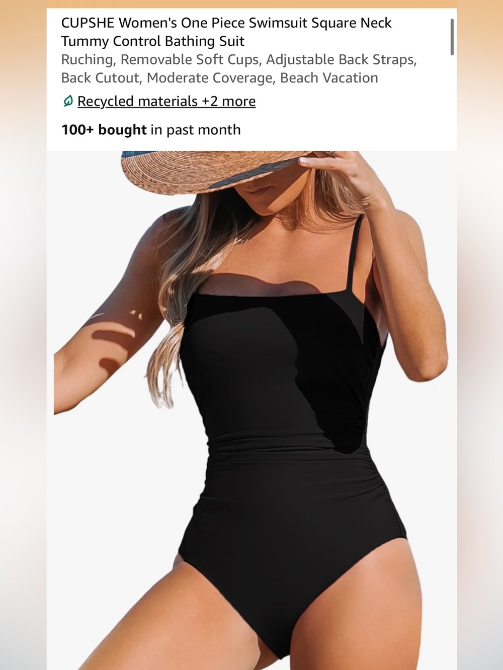 CUPSHE Women's One Piece Swimsuit Square Neck Tummy Control Bathing Suit